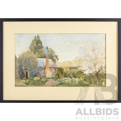 Carlyle Jackson, (19/20th Centuries, Australian, 1891-1940), Country Home with Cottage Garden, Lovely Original Antique Watercolour, 69W 6x 49H cm (frame)