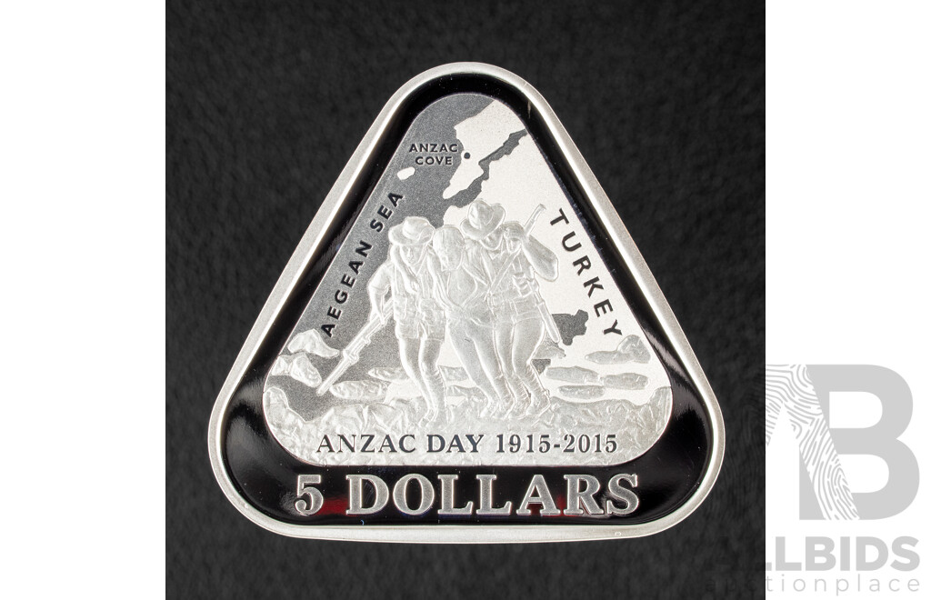 Australian RAM 2015 Silver Proof Five Dollar Triangular Coin, ANZAC Centenary .999