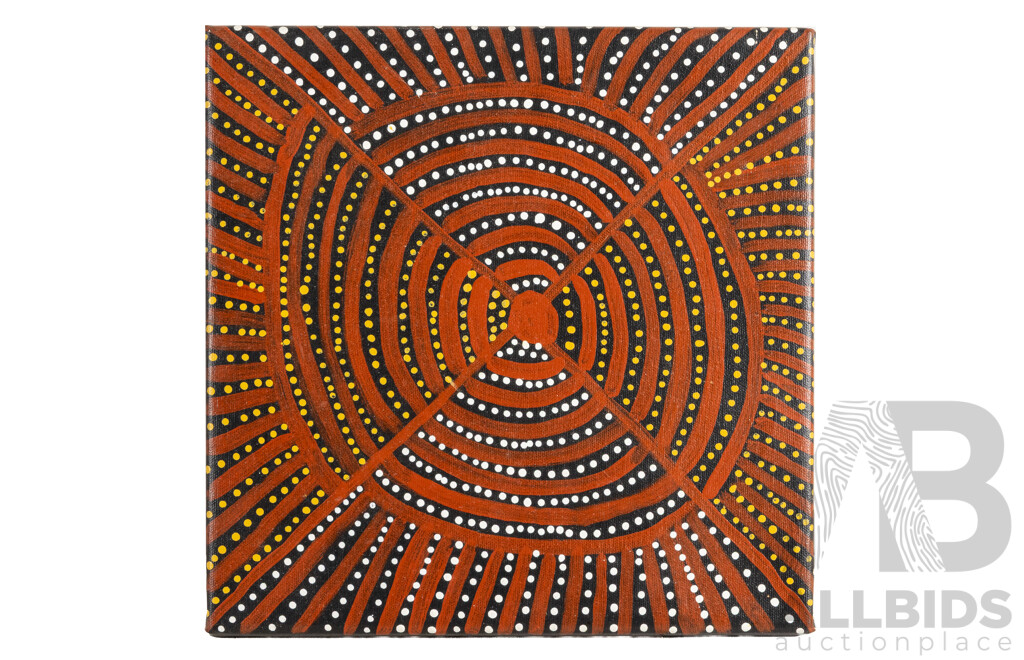 Artist Unknown (20th Century, Indigenous-Australian), Untitled - Sacred Gathering Ground, Original Acrylic on Canvas, 30H x 30W cm (frame)