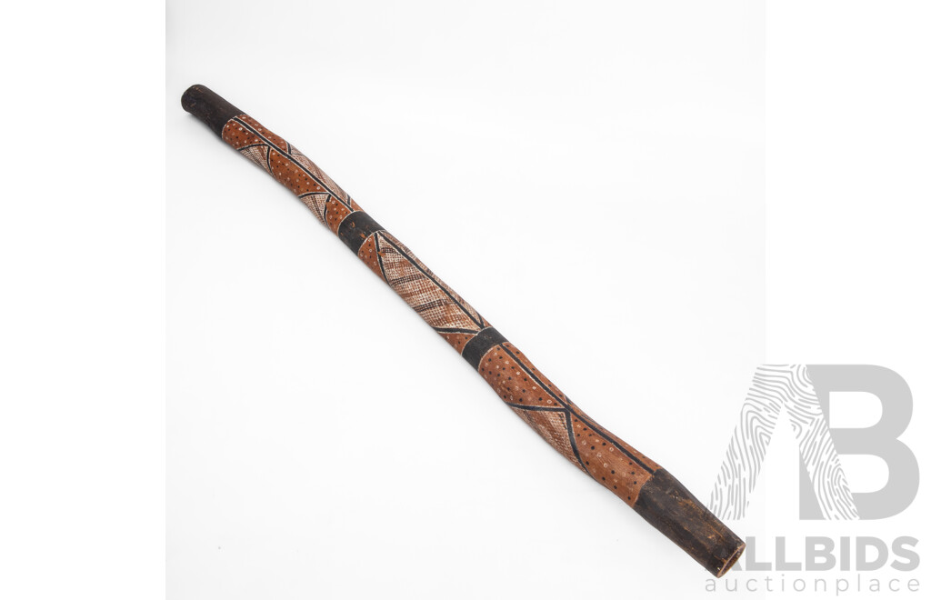 Artist Unknown (20th Century, Indigenous-Australian), Song Lines (c1980s), Hand Crafted & Painted with Natural Pigments on Eucalyptus Branch Naturally Hollowed by Termites, 111L cm