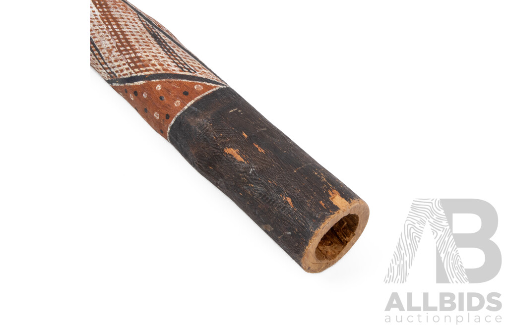 Artist Unknown (20th Century, Indigenous-Australian), Song Lines (c1980s), Hand Crafted & Painted with Natural Pigments on Eucalyptus Branch Naturally Hollowed by Termites, 111L cm