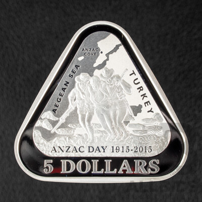 Australian RAM 2015 Silver Proof Five Dollar Triangular Coin, ANZAC Centenary .999