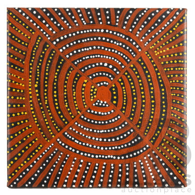Artist Unknown (20th Century, Indigenous-Australian), Untitled - Sacred Gathering Ground, Original Acrylic on Canvas, 30H x 30W cm (frame)