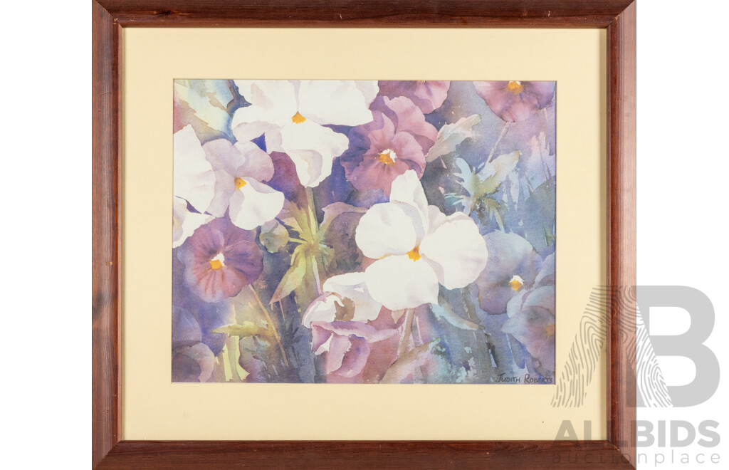 Judith Roberts (20th Century, Australian, 1932-2022), Violas, Colour Print After Original Watercolour, 63H x 72W cm (frame)