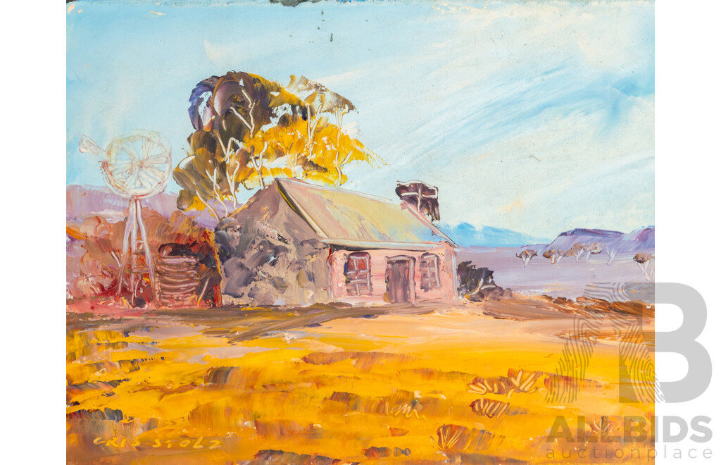 Cris Stolz (20th Century, Indigenous-Australian, Active 1970s), Lovely Collection of EIght Vintahe MIniature Landscapes, Oil on Card, 17 x 22 cm (with mat boards) (8)