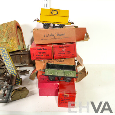 Collection of Vintage Hornby O Gauge Railway Rolling Stock, Scenery Items, Some Boxed