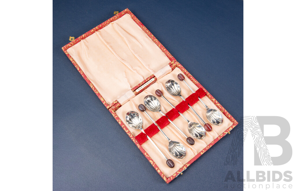 Vintage Art Deco Coffee Bean Spoon Set, Made in England