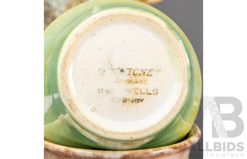 Pair of Newtone Pottery Small Vases and a Basket Example