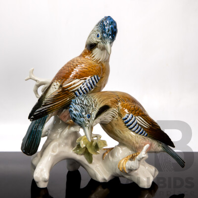 Fine Porcelain Perching Blue Jays by Karl Ens