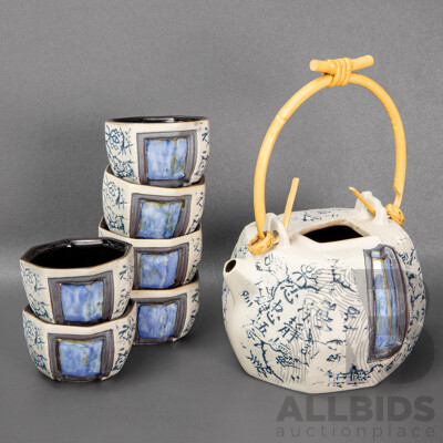 Vintage Malaysian Seven Piece Ceramic Tea Set