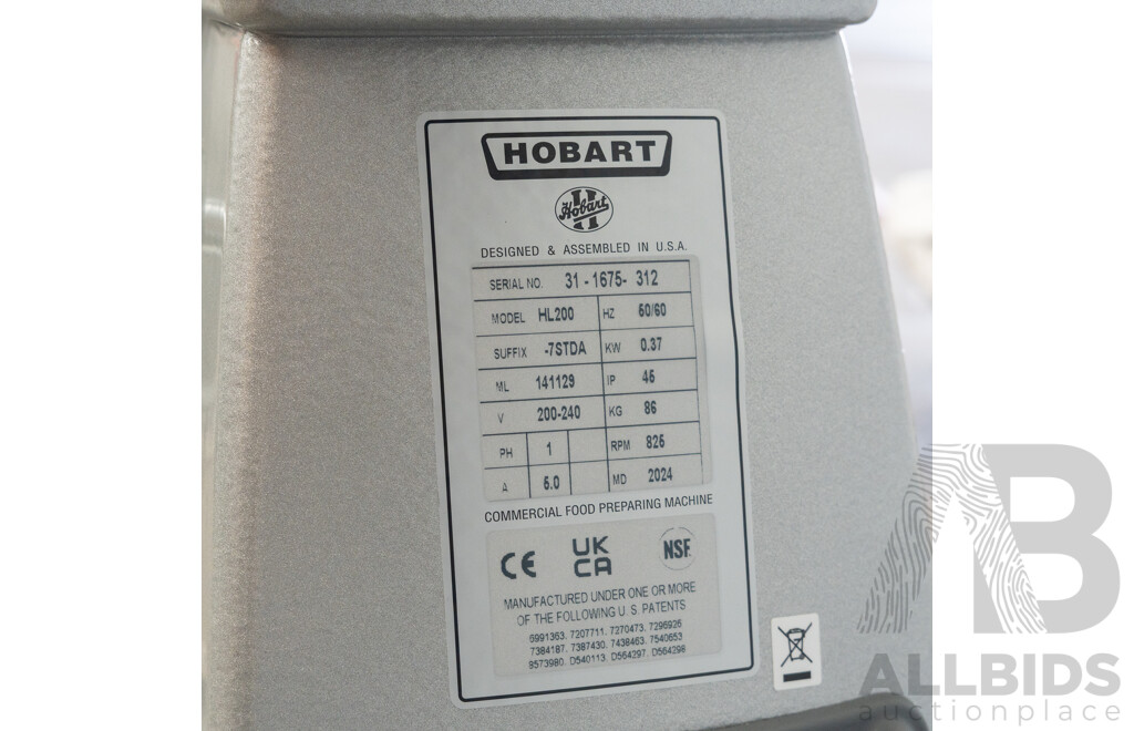 Hobart HL200-7STDA Legacy 20 Quart Planetary Mixer - New - RRP $13,500.00