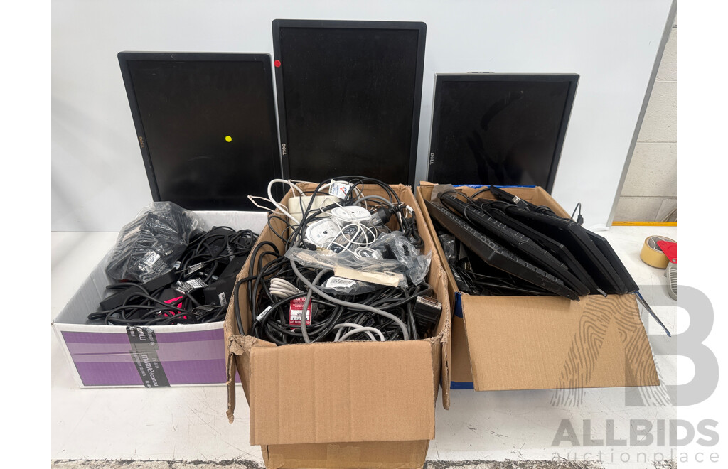 Assorted Dell Computer Monitors & Accessories - Assorted Power Supplys + Assorted Keyboards