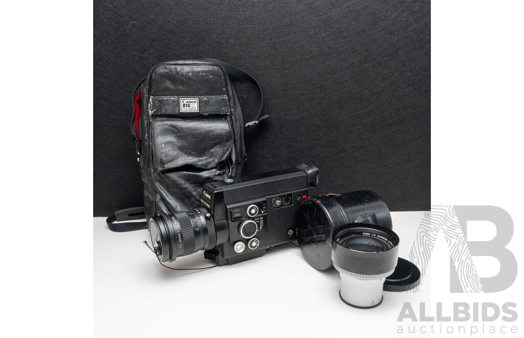 Canon 814XL Electronic Super-8 Movie Camera with Canon C-8 Wide Converter and Accessories