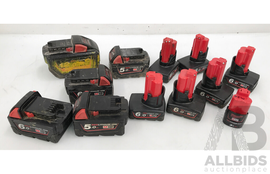 Assorted Milwaukee Power Tool Batteries - Lot of 12