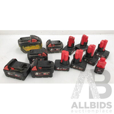 Assorted Milwaukee Power Tool Batteries - Lot of 12