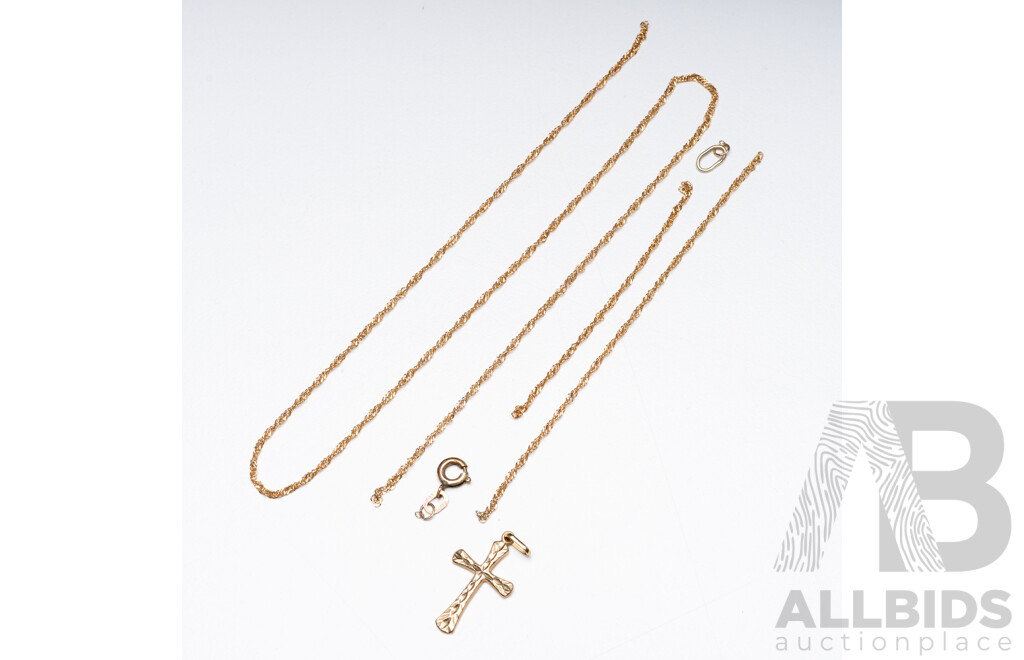 9ct Yellow Gold Chain and Cross - 1.19gms