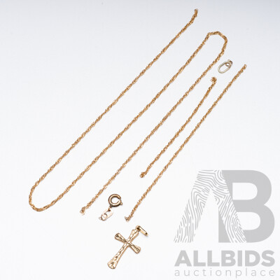 9ct Yellow Gold Chain and Cross - 1.19gms