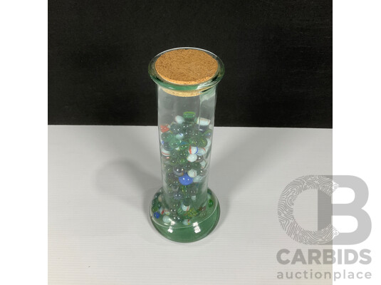 Glass Jar of Marbles Including Cats Eyes and Jumbo