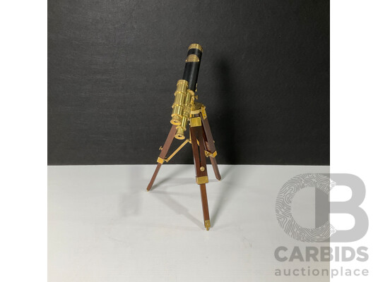 Antique Style W. Ottway & Co Mini Brass and Timber Telescope on Tripod
