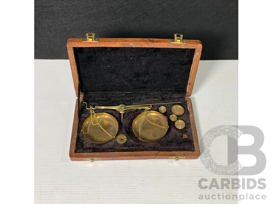 Vintage Balance Scales in Timber Case with Selbys Weights