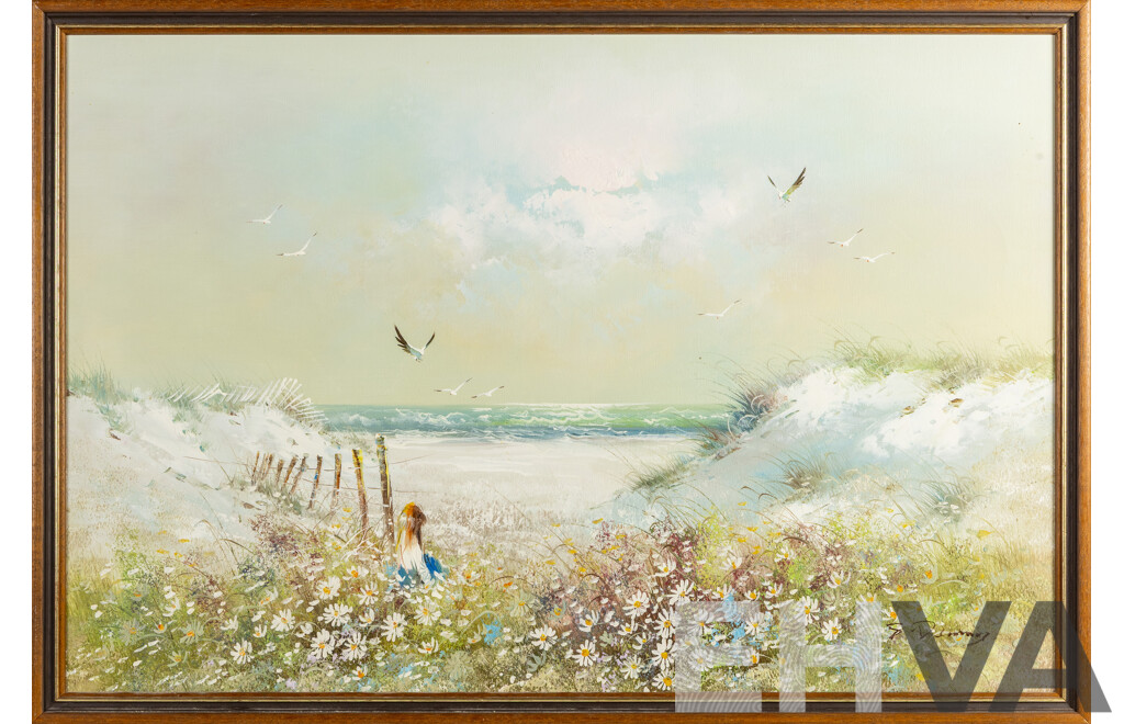 Signed Indistinctly, (20th Century, Australian), Contemplation, Wonderful Original Oil on Canvas Cloth, 97 W x 67 H cm (frame)