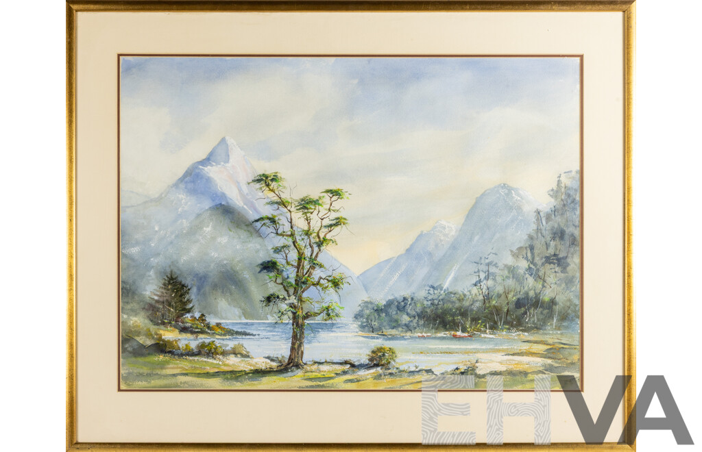 Ray Mellion (20th Century), Snowy Peaks, Original Vintage Watercolour & Gouache, 94W x 74H cm (frame)