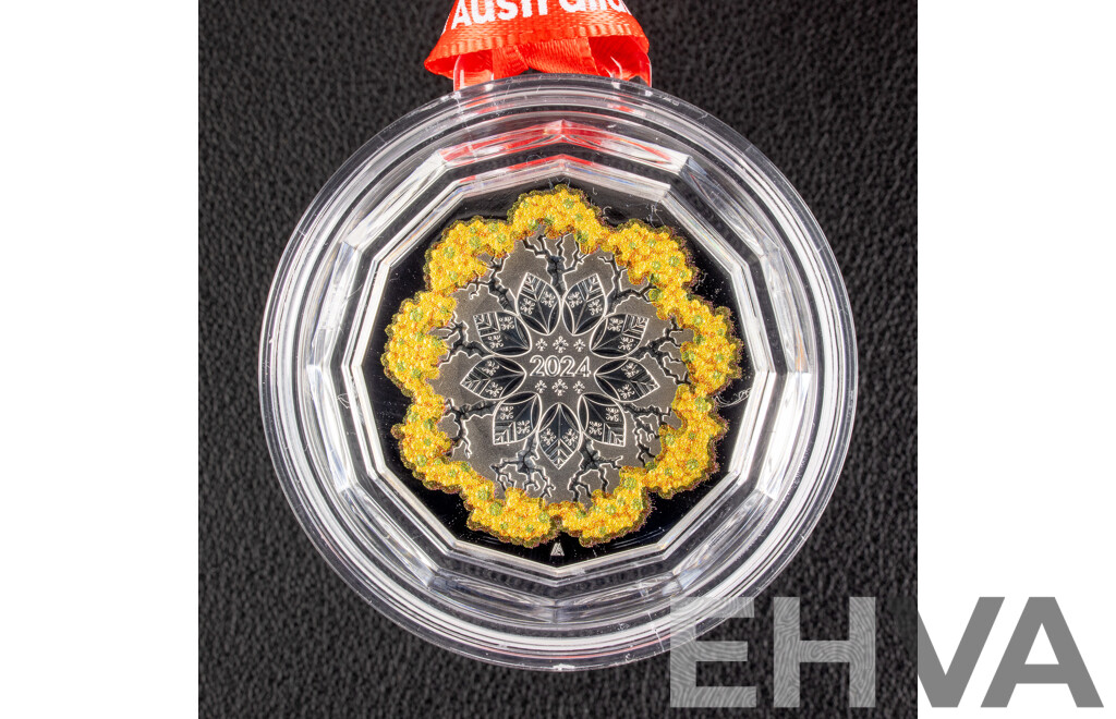 Australian RAM 2024 Coloured Silver Proof Fifty Cent Coin, Christmas Festive Florals .999