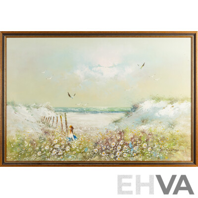 Signed Indistinctly, (20th Century, Australian), Contemplation, Wonderful Original Oil on Canvas Cloth, 97 W x 67 H cm (frame)