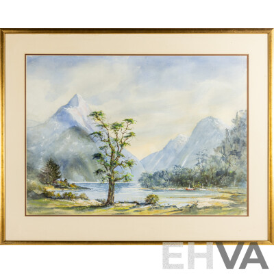 Ray Mellion (20th Century), Snowy Peaks, Original Vintage Watercolour & Gouache, 94W x 74H cm (frame)