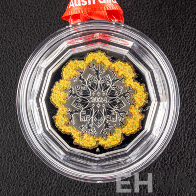 Australian RAM 2024 Coloured Silver Proof Fifty Cent Coin, Christmas Festive Florals .999