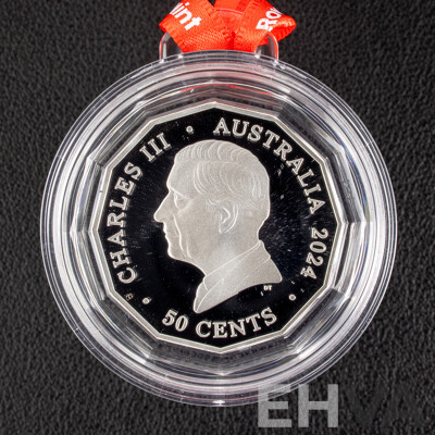 Australian RAM 2024 Coloured Silver Proof Fifty Cent Coin, Christmas Festive Florals .999