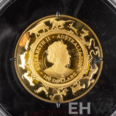 Australian RAM 2022 Gold Proof Domed One Hundred Dollar Coin, Lunar Series - Year of the Tiger  .999