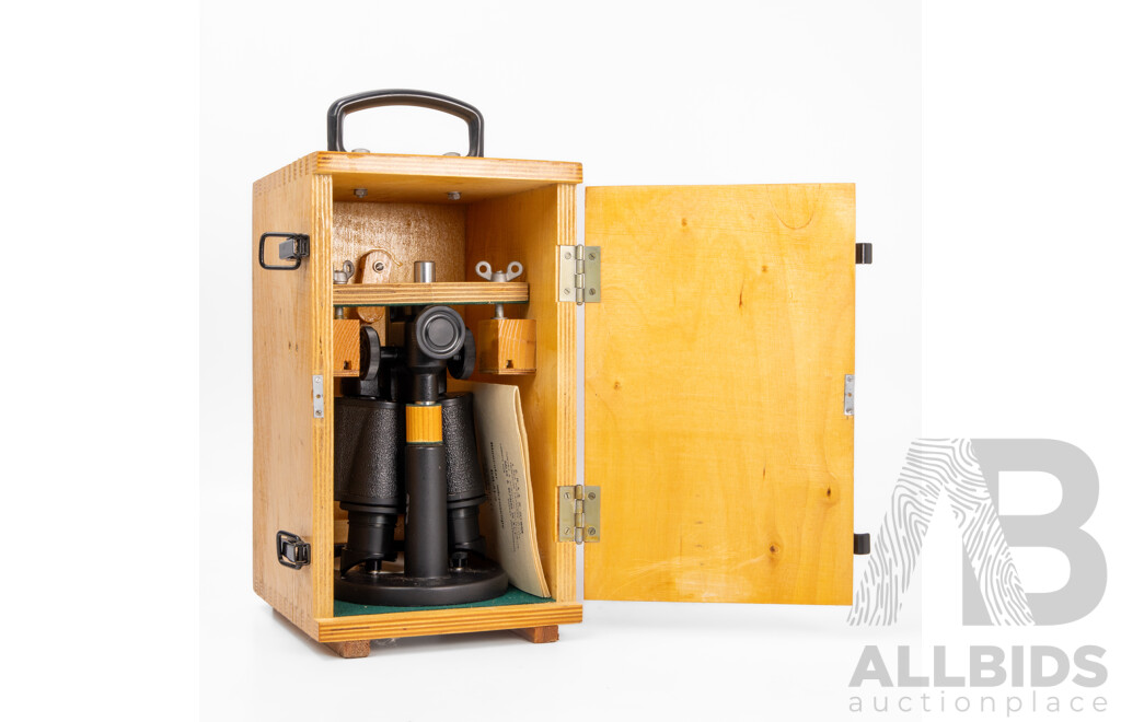 Vintage Binocular Microscope BM-51-2 in Timber Case, Made in USSR
