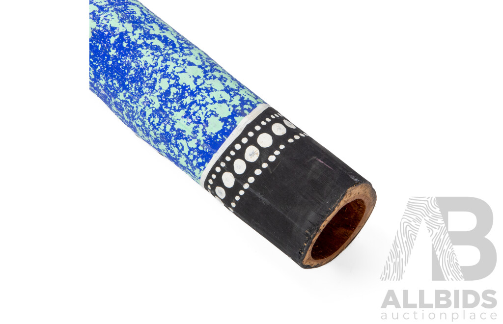 Lewis Burns (20th Century, Indigenous-Australian)  Hand Crafted & Signed Decorative Didgeridoo with Pyrography and Acrylic Detail, 138cm