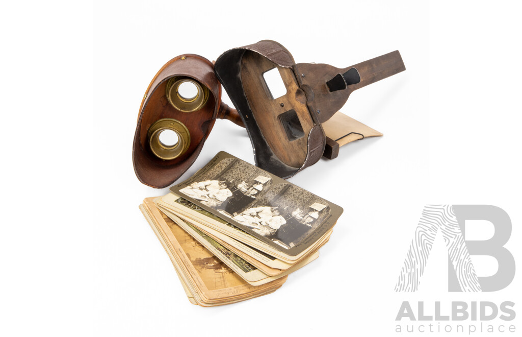 Two Antique Stereo-Graphoscope Viewers with Collection of Slides