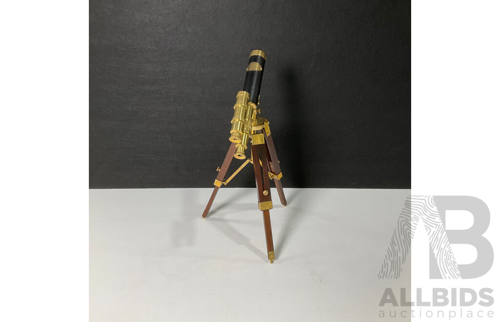 Antique Style W. Ottway & Co Mini Brass and Timber Telescope on Tripod