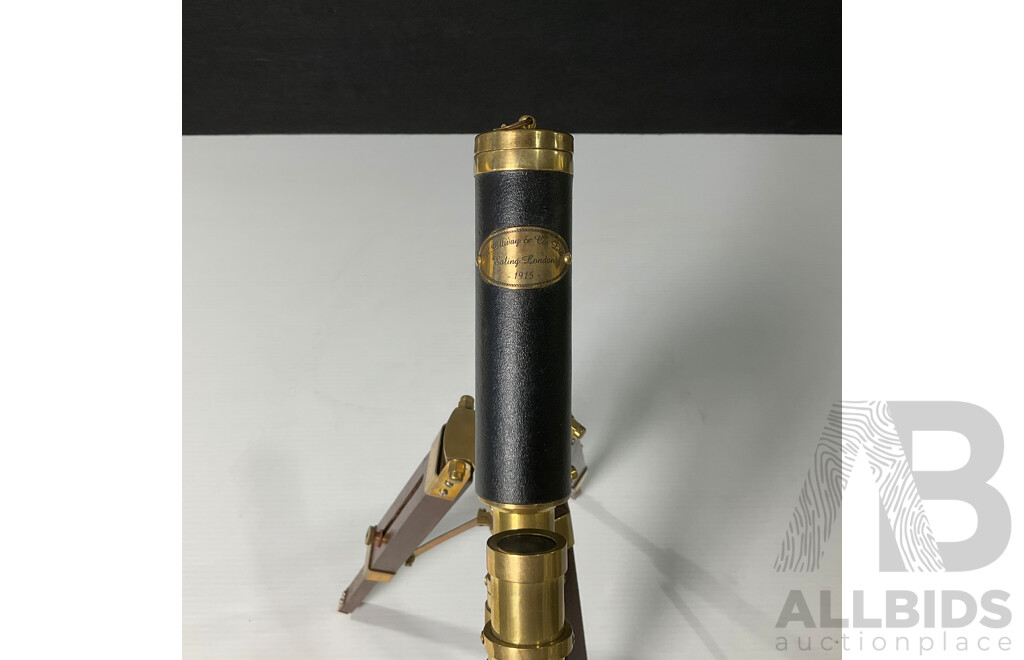 Antique Style W. Ottway & Co Mini Brass and Timber Telescope on Tripod