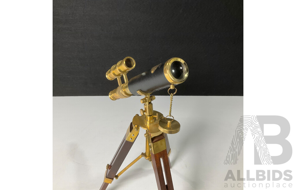 Antique Style W. Ottway & Co Mini Brass and Timber Telescope on Tripod