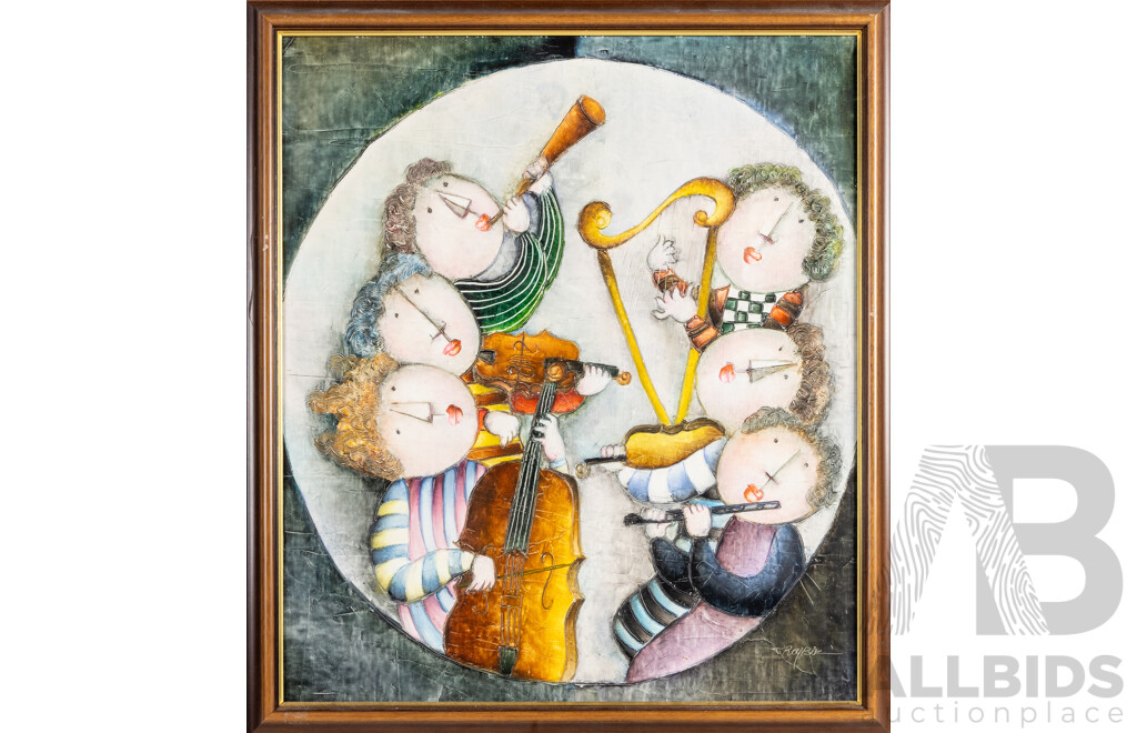 Joyce Roybal (20th Century, American-British, 1955-), The Orchestra, Original Oil & Mixed Media on Canvas, 66H x 58W cm (frame)