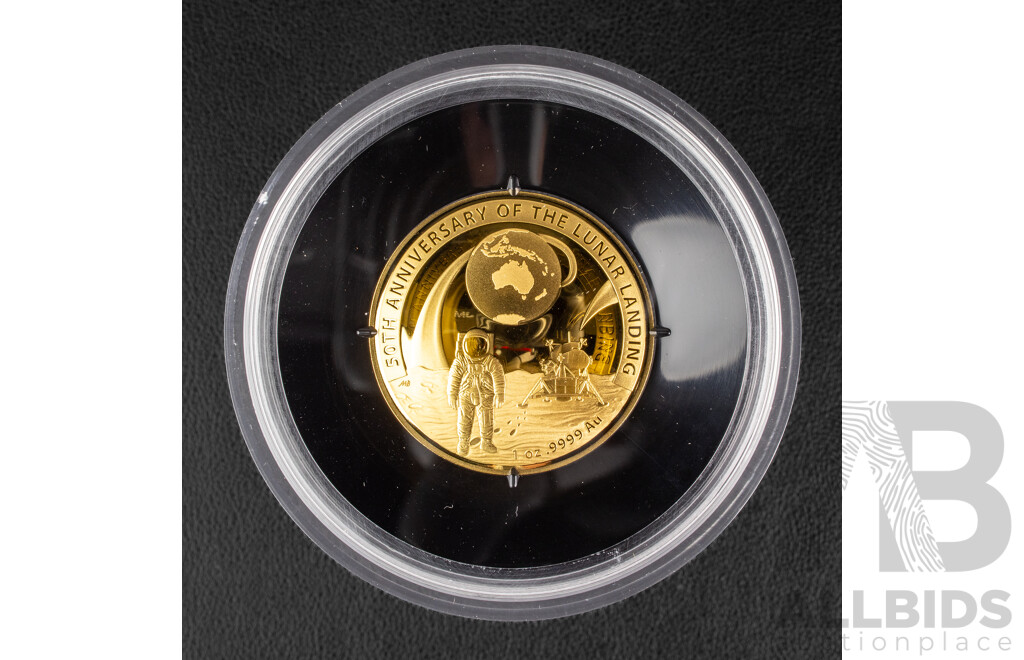 Australian RAM 2019 Gold Proof Domed One Hundred Dollar Coin, 50th Anniversary of the Moon Landing .999