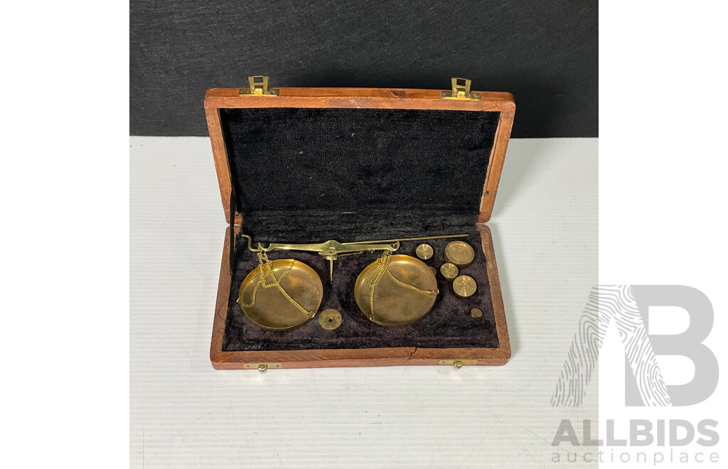 Vintage Balance Scales in Timber Case with Selbys Weights