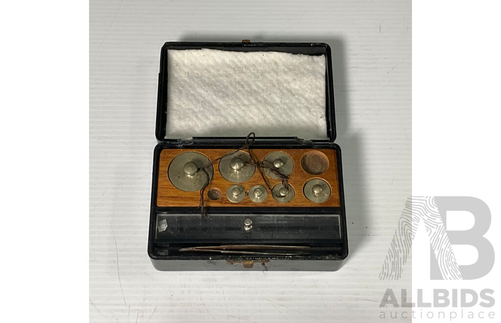 Vintage Balance Scales in Timber Case with Selbys Weights