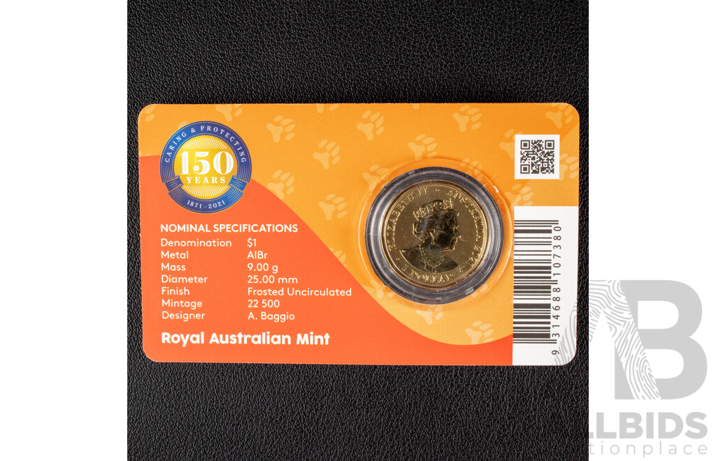 Australian RAM 2021 Colour Frosted One Dollar Coin Set, RSPCA 150 Years 1871 - 2021
