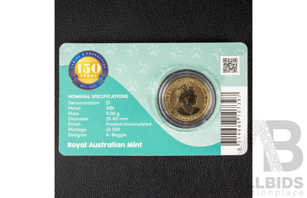 Australian RAM 2021 Colour Frosted One Dollar Coin Set, RSPCA 150 Years 1871 - 2021