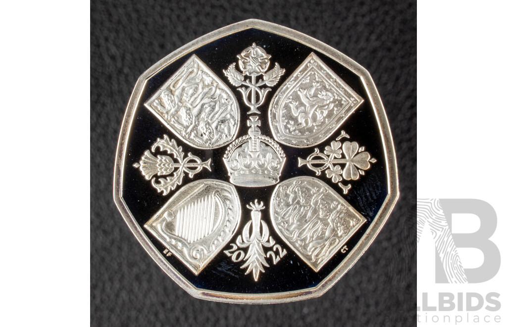 United Kingdom Royal Mint 2022 Silver Proof Fifty Pence Coin, Her Majesty Queen Elizabeth II 1926-2022 .999