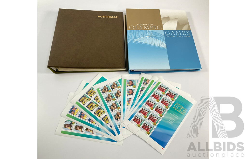 Australian Seven Seas Decimal Hingeless Stamp Album, 1966-1980 with Olympic 1996/2000 First Day Covers Album and Ten 2000 Olympic Mint Stamp Mini Sheets