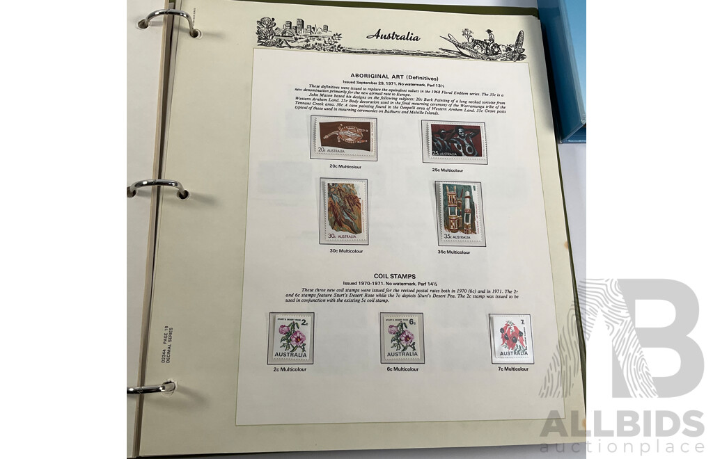 Australian Seven Seas Decimal Hingeless Stamp Album, 1966-1980 with Olympic 1996/2000 First Day Covers Album and Ten 2000 Olympic Mint Stamp Mini Sheets