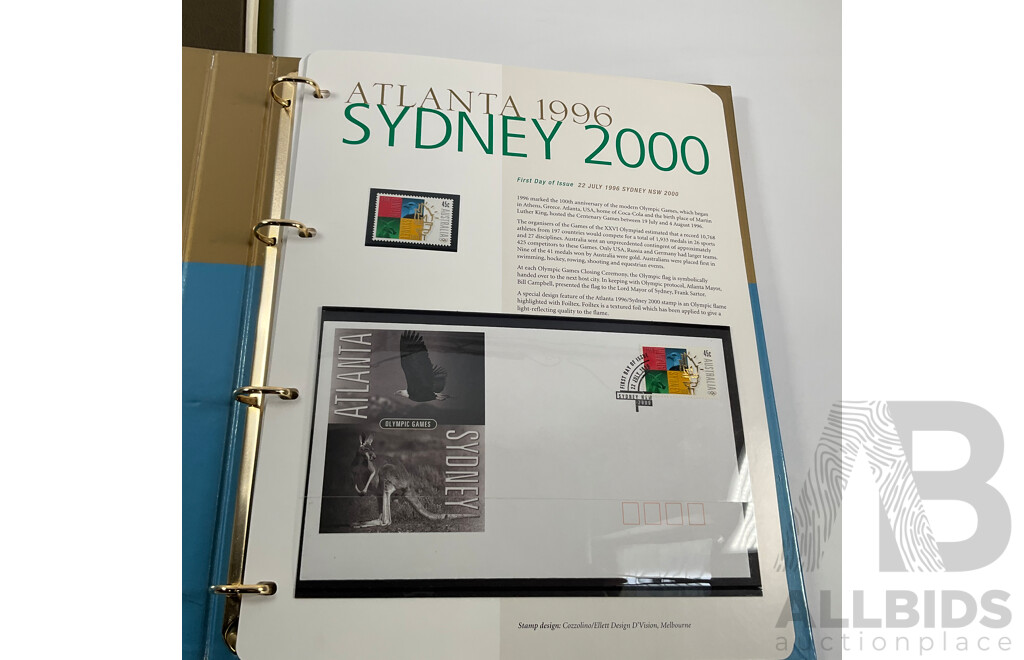 Australian Seven Seas Decimal Hingeless Stamp Album, 1966-1980 with Olympic 1996/2000 First Day Covers Album and Ten 2000 Olympic Mint Stamp Mini Sheets