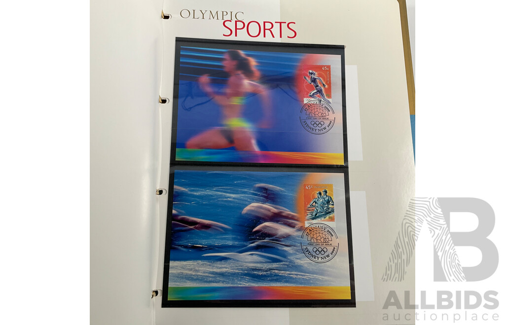 Australian Seven Seas Decimal Hingeless Stamp Album, 1966-1980 with Olympic 1996/2000 First Day Covers Album and Ten 2000 Olympic Mint Stamp Mini Sheets