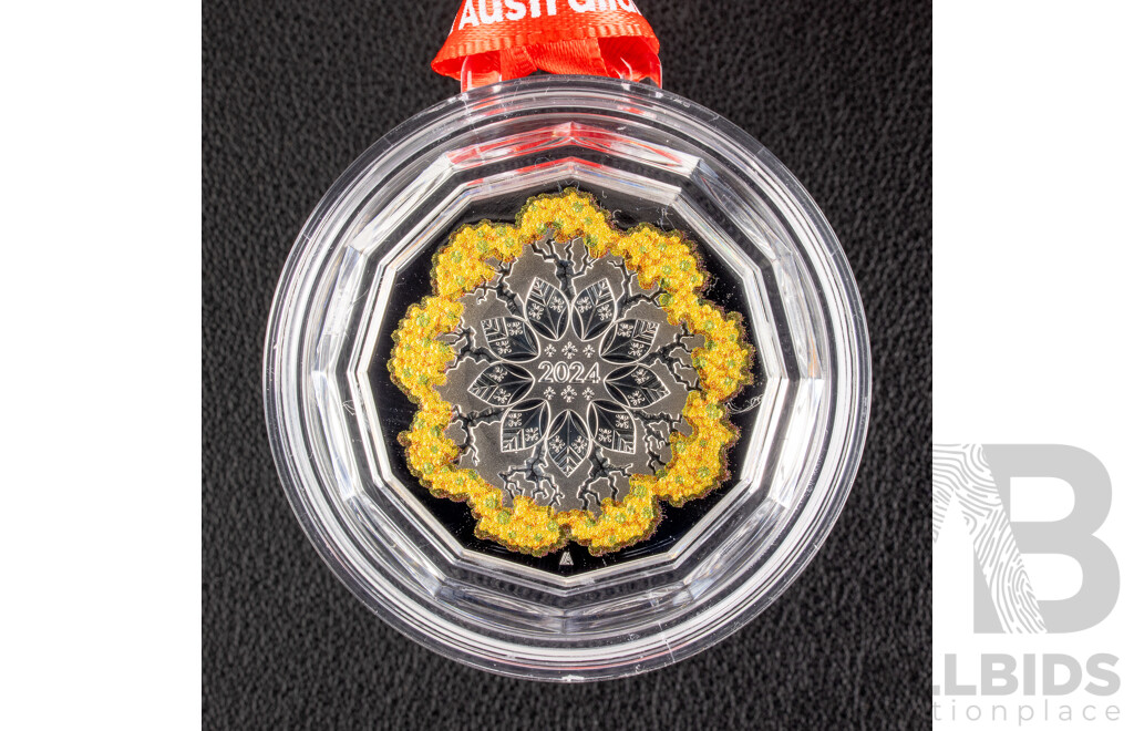 Australian RAM 2024 Coloured Silver Proof Fifty Cent Coin, Christmas Festive Florals .999